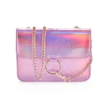 

SFG HOUSE Women Handbag Bag Holographic Flap Messenger Crossbody Shoulder Bag Purse Laser Chain Ring Girl New Pink Silver Summer