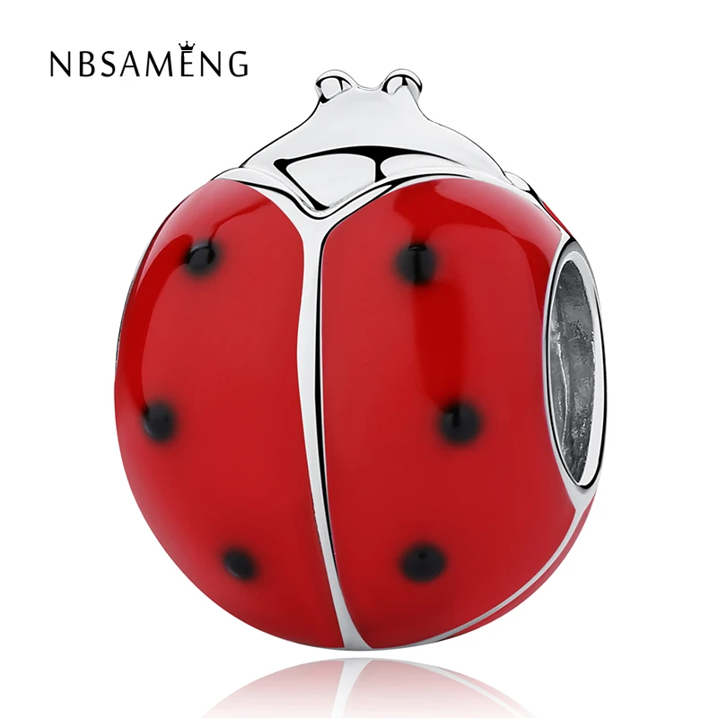 

New 925 Sterling Silver Beads Charm Cute Beetle Red,Yellow Glaze Beads Fit Pandora Bracelets Bangles For Women DIY Gift Jewelry