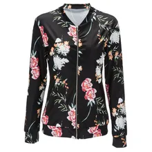 Jacket Women Black O Neck Bomber Jacket 2017 Print Floral Black Coat Casual Zipper Basic Outerwear Coats Jackets Plus Size