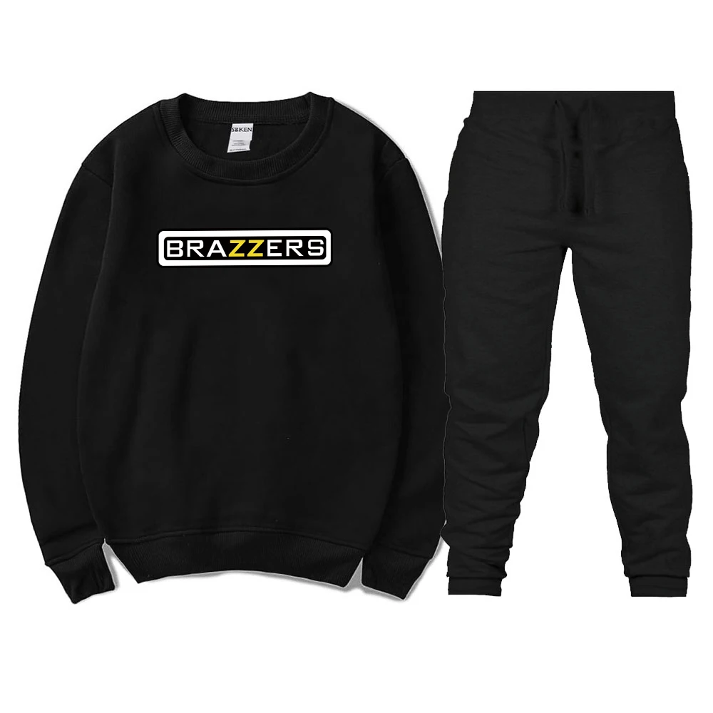 

New Hip Hop O-collar BRAZZERS Print Tracksuit Men Sportswear Two Piece Sets Cotton Fleece Thick hoody+Pant Sporting Suits