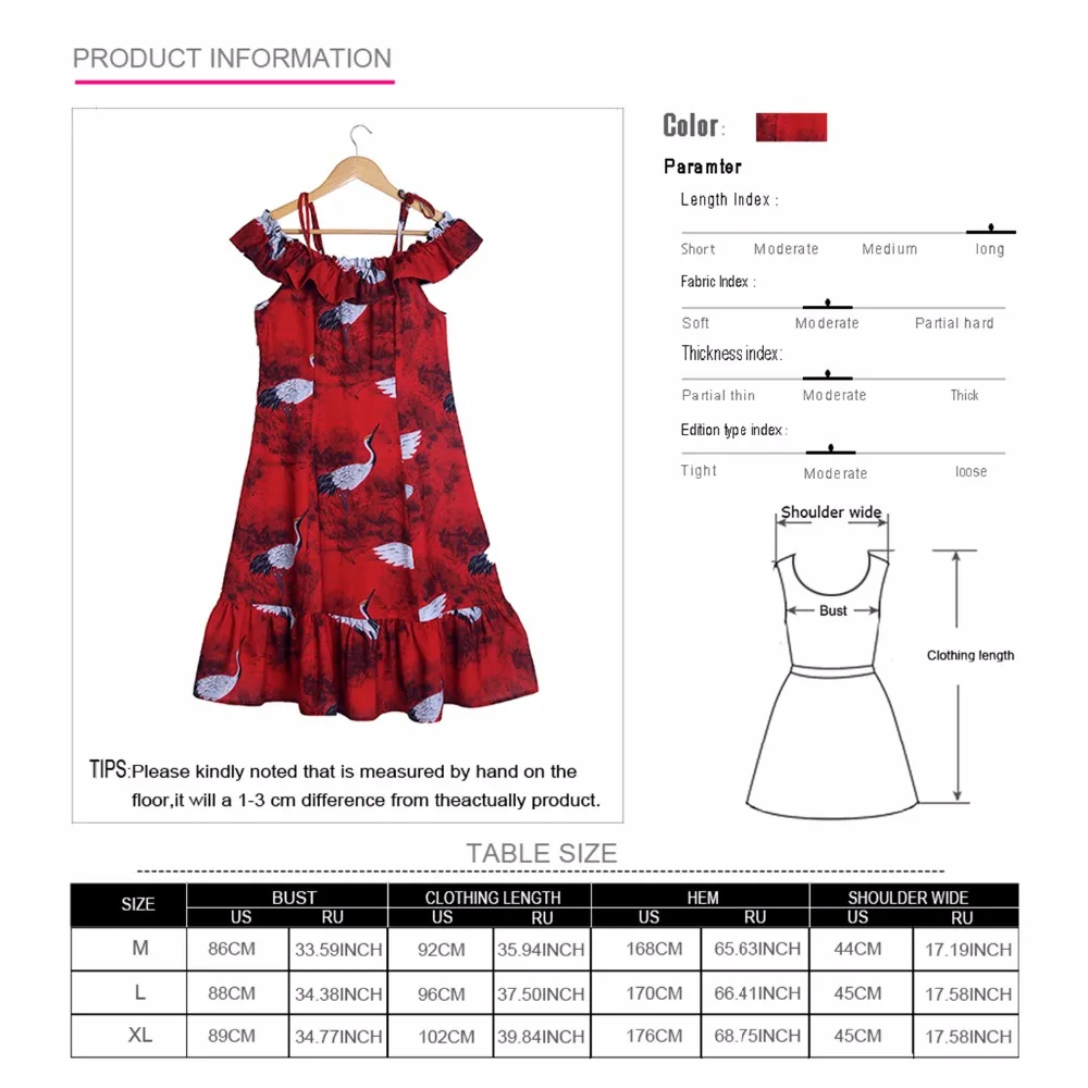 e-Manco Ruffle Floral Casual Off shoulder Red dress Fashion Printed Sleeveless Ruffles Keen-Length Sexy Spaghetti Strap Dress