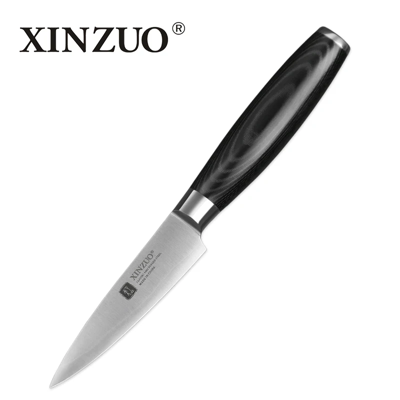 Comprar XINZUO 3,5 pulgadas cuchillo tres capa 440C de acero revestido de cuchillos de cocina con Micarta mango fruta pelado cuchillo de cocina frente