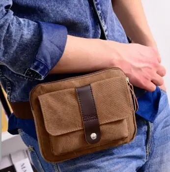 

New fashion casual small waist canvas men small bag mobile phone mini pockets