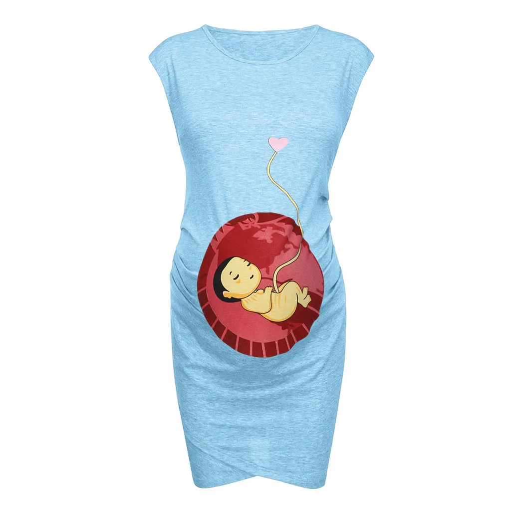 Платья для беременных женщин; платье без рукавов с круглым вырезом для беременных; платье с рисунком для беременных; Ropa Premama Embarazadas - Цвет: Синий