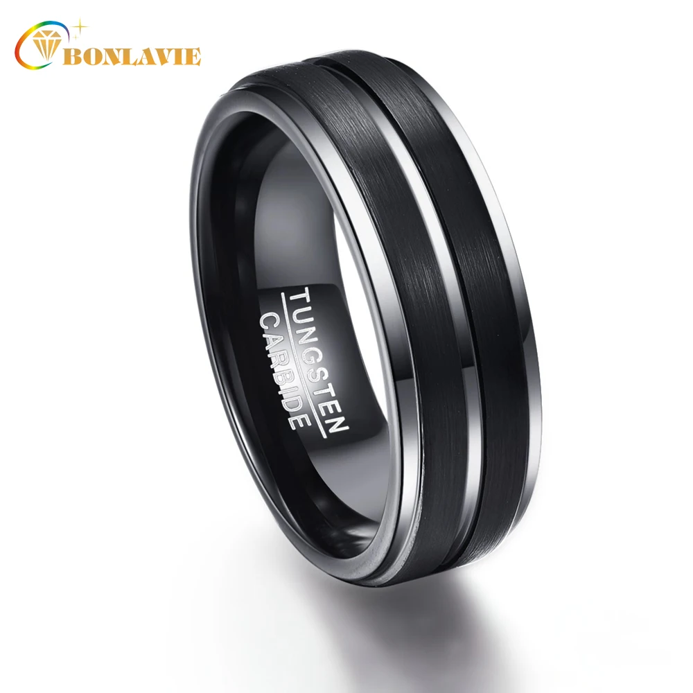 Party Ring Round Silver Black Men Rings Tungsten Carbide Wedding Bands Anillos para hombres Male Pierscienie