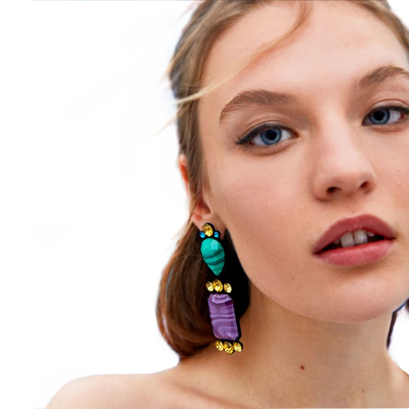 Vodeshanliwen New arrival Semi precious Stone Big Stud Earrings For Women 2018 Hot Sale ZA Statement Jewelry wholesale | Украшения и