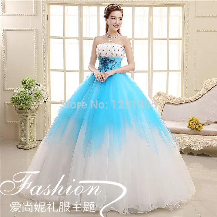 white and blue ball gown