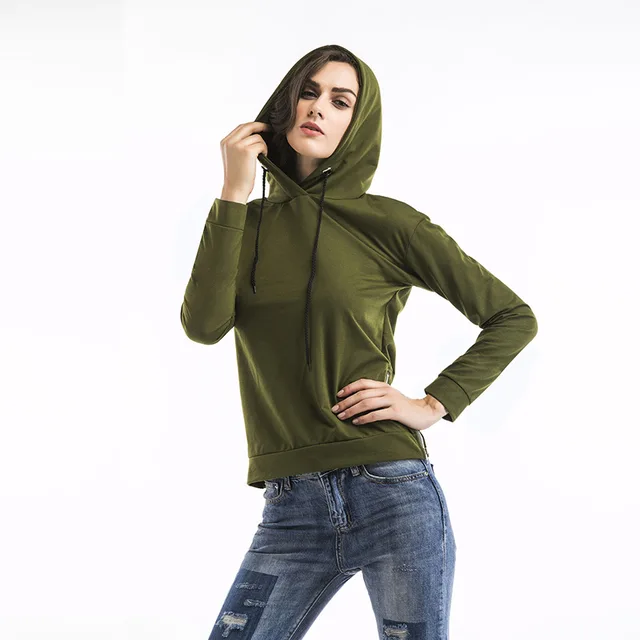 Drawstring Army Green Hooded Sweatshit Tracksuit Women Fashion Solid ...