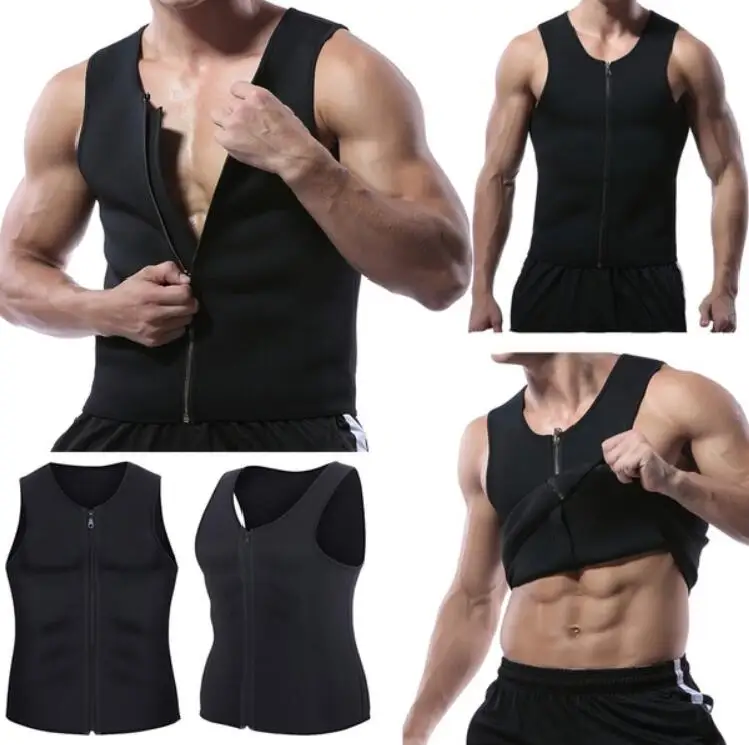 Mens Zipper Neoprene Shaper Waist Trainer Slimming Vest Weight Loss ...