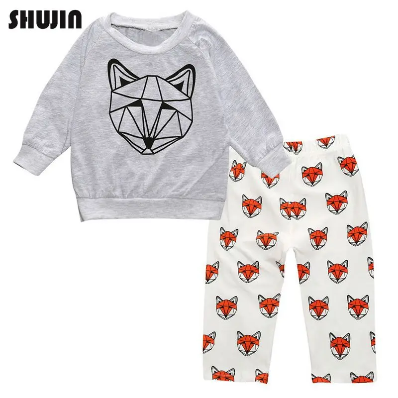 Shujin Babys/хлопковый костюм с длинными рукавами и круглым вырезом рисунком из