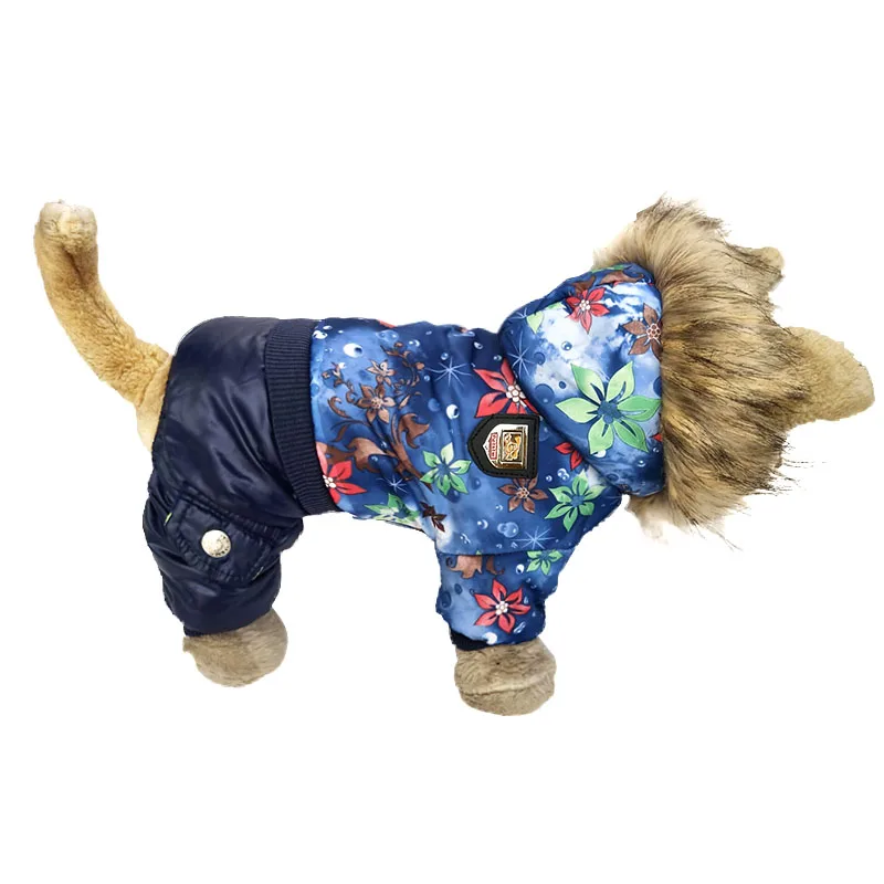 

Flower Pattern Pet Dog Clothes Warm Jacket Coat For Small Dogs Windbreaker Dog Coat Thicker Cotton Hooded Coat For Chihuahua