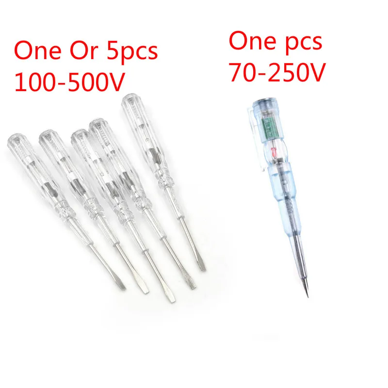 

One Or 5pcs 100-500V 70-250V Induced Electric Tester Screwdriver Probe With Indicator Light Voltage Tester Pen AC/DC Detector