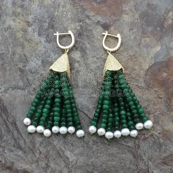 

E112412 White Pearl Green Earrings