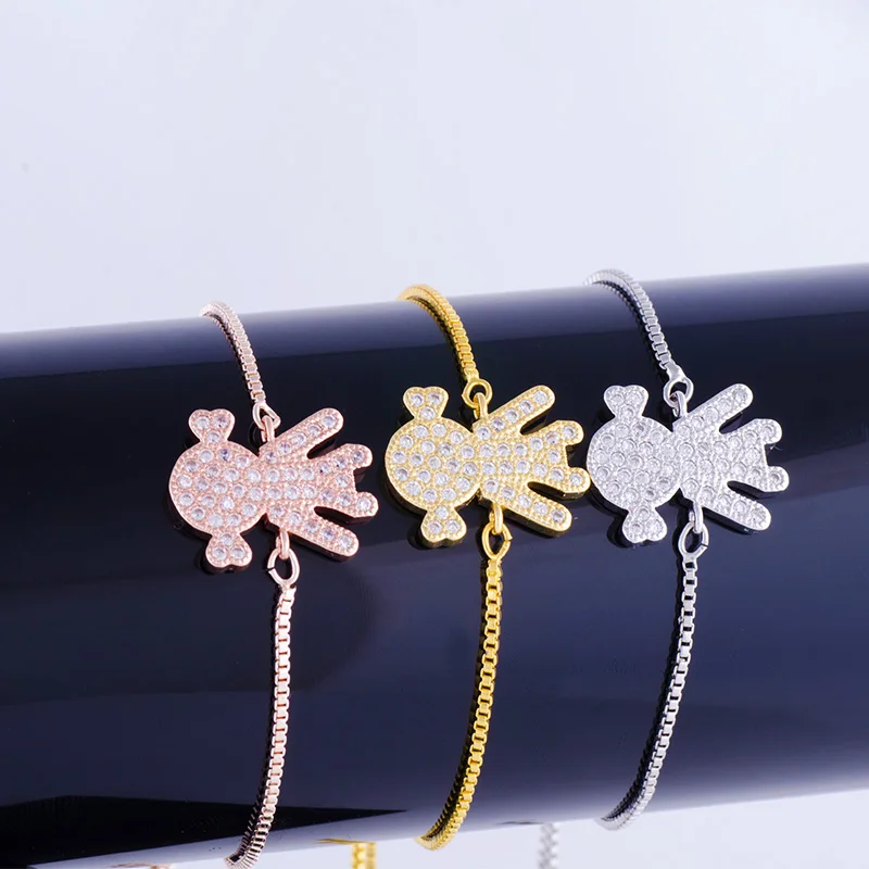 

Wholesale Micro Pave Grade AAA Cubic Zirconia Jewelry Findings Girl Connector Copper Charm Bracelet For Women Handmade DIY Craft