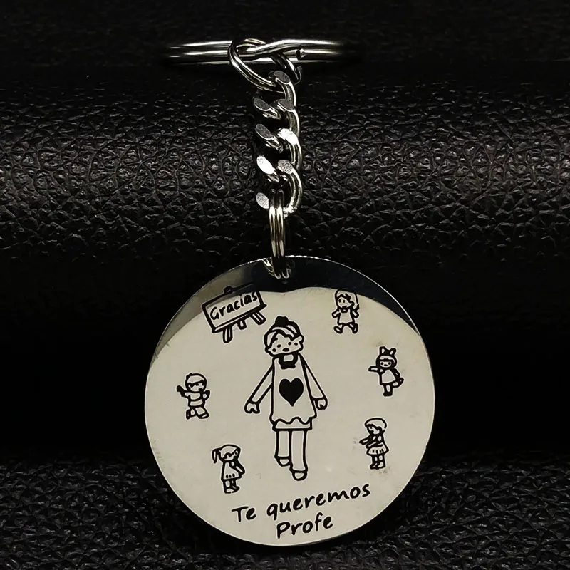 2018 de moda Te Qeremos Profe clave de acero inoxidable anillos de las mujeres Profesor de Color plata llavero coche de llaveros mujer K77388B