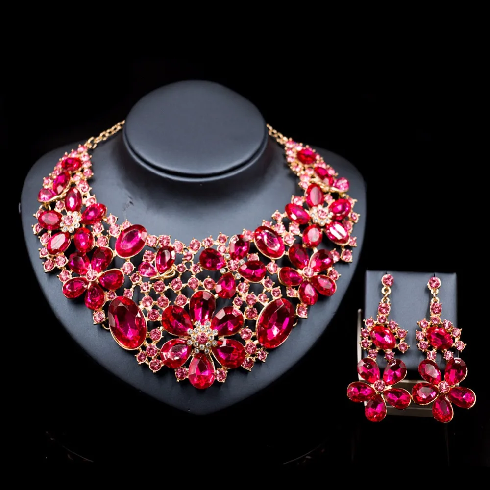 Модное Новое поступление, ювелирный набор, австрийские кристаллы, ожерелье и серьги для свадьбы, шесть цветов, роскошные золотые стразы