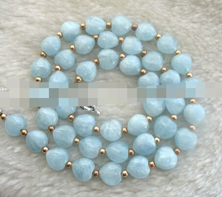 

11.25 Aquamarine heart blue 10mm AA necklace Discount 35%