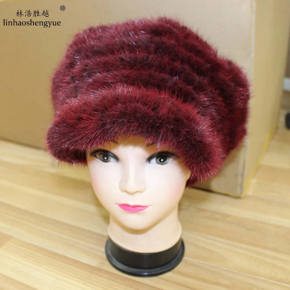 Linhaoshengyue Real fur quality mink fur women cap fur cap warm in winter