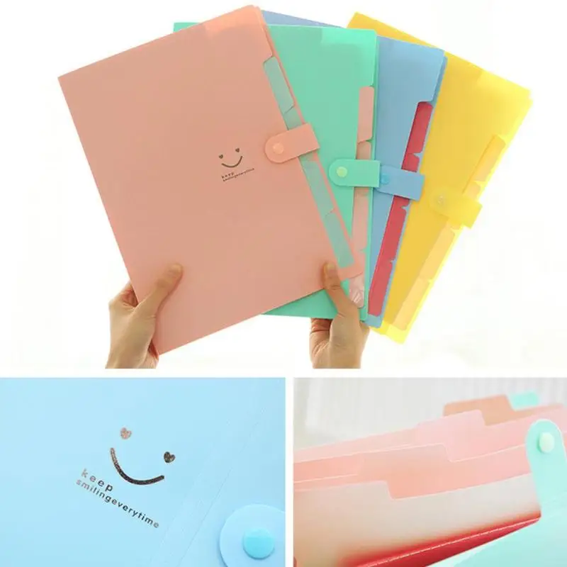 

Document Bag Smile Face Office File Printed A4 File Folder Candy Color Expanding Wallet Portable Organizer Paper Holder Supply
