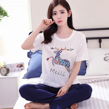 

Womens 100% Cotton Pajamas Set Pyjamas Set Short Sleeve Women Sleepwear Set Nightwear Loungewear M~ 3XL Plus Size__Gifts