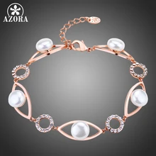 AZORA жемчужный глаз роскошный розовое золото цвет звено цепи браслет для женщин дамы блестящие прозрачные Австрийские кристаллы ювелирные изделия TS0192