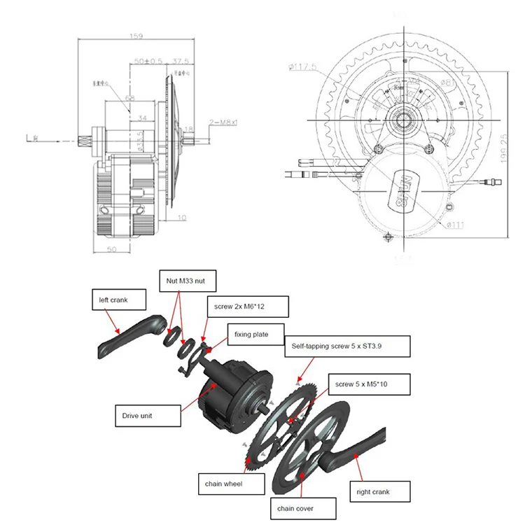 Best Bafang Electric Bicycle Motor BBS01 36V250W 8fun/bafang motor BBS01 mid crank motor with color display 5