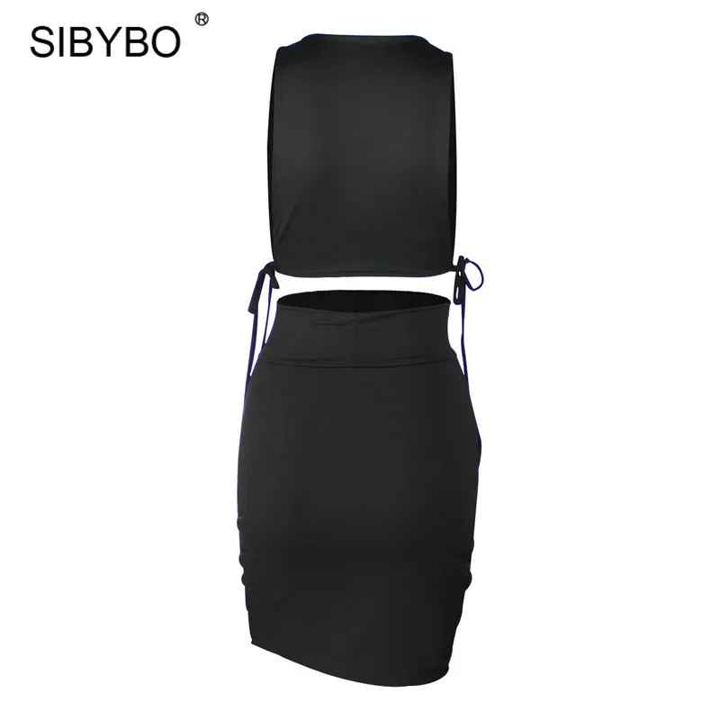 Слушай МО осень Для женщин двух частей Bodycon платье 2 шт. комплекты 2018 без рукавов