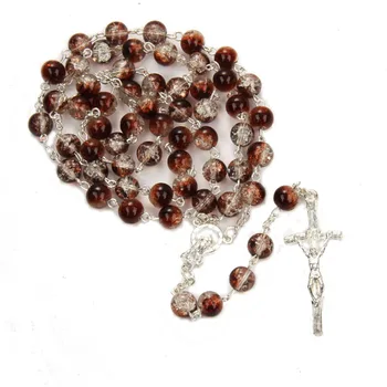 

Crushed Stone Bead Cross Rosary Necklace Catholic Christ Holy Father Our Lady Prayer Supplies
