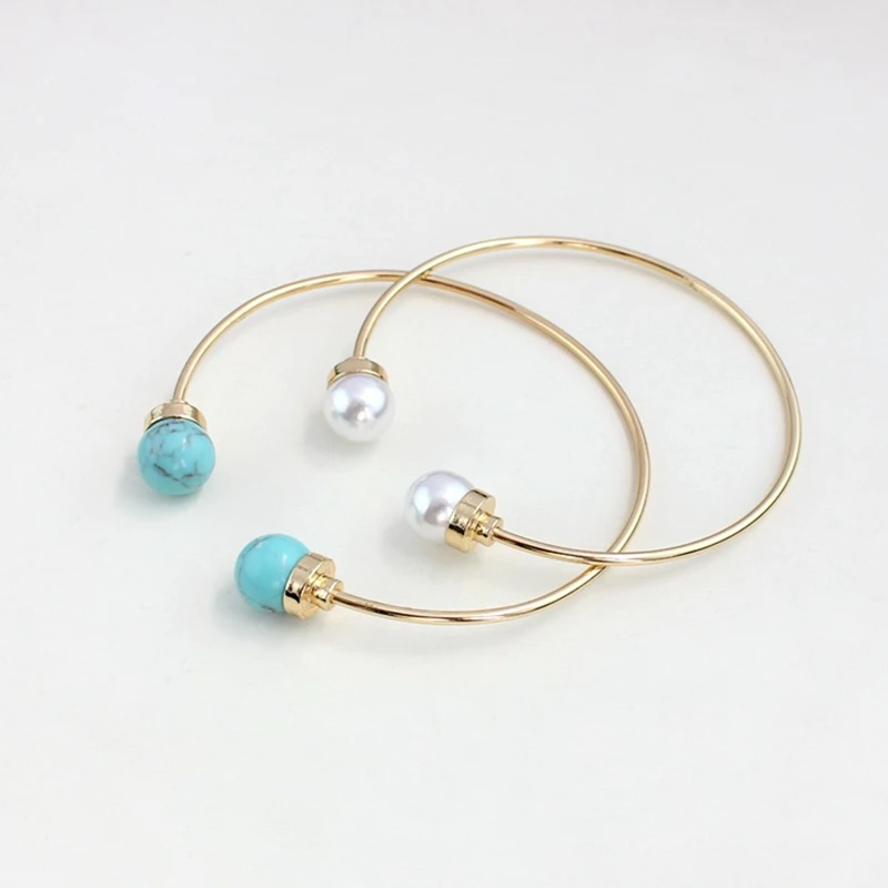 Bohemian Jewelry Simulated Pearl Cuff Bangles 18K Gold Plated Simple For Women SBR160214 | Украшения и аксессуары