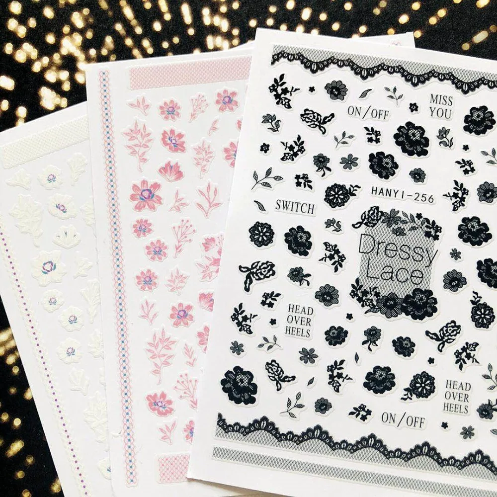 

HANYI series HANYI-256-261-262 lace black flower DESIGNS COOL 3d nail art stickers decal template diy nail tool decorations