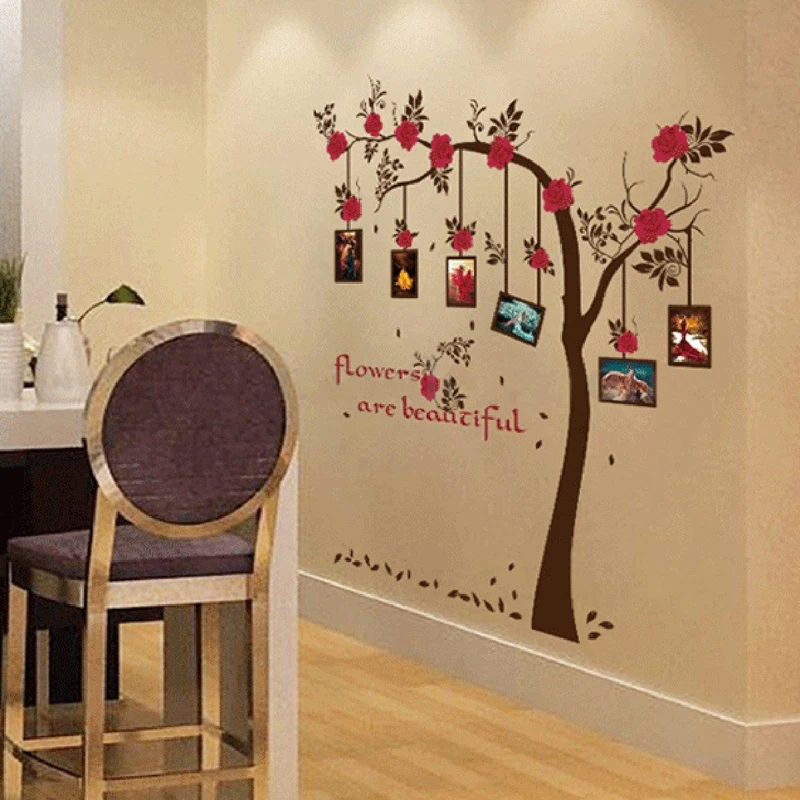1 set Large  Family Tree Photo Frame Removable Wall Sticker Love Tree Love You Forever Bird Butterfly Decal