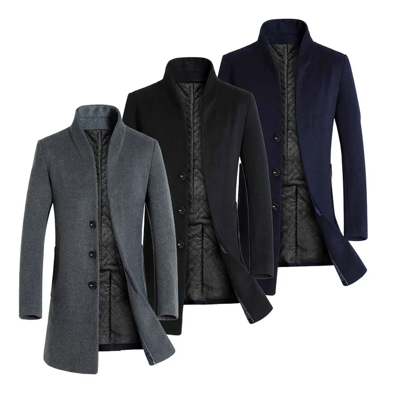 Винтажные готические куртки осенне-зимние мужские утепленные шерстяной Тренч деловые мужские классические пальто средней длины