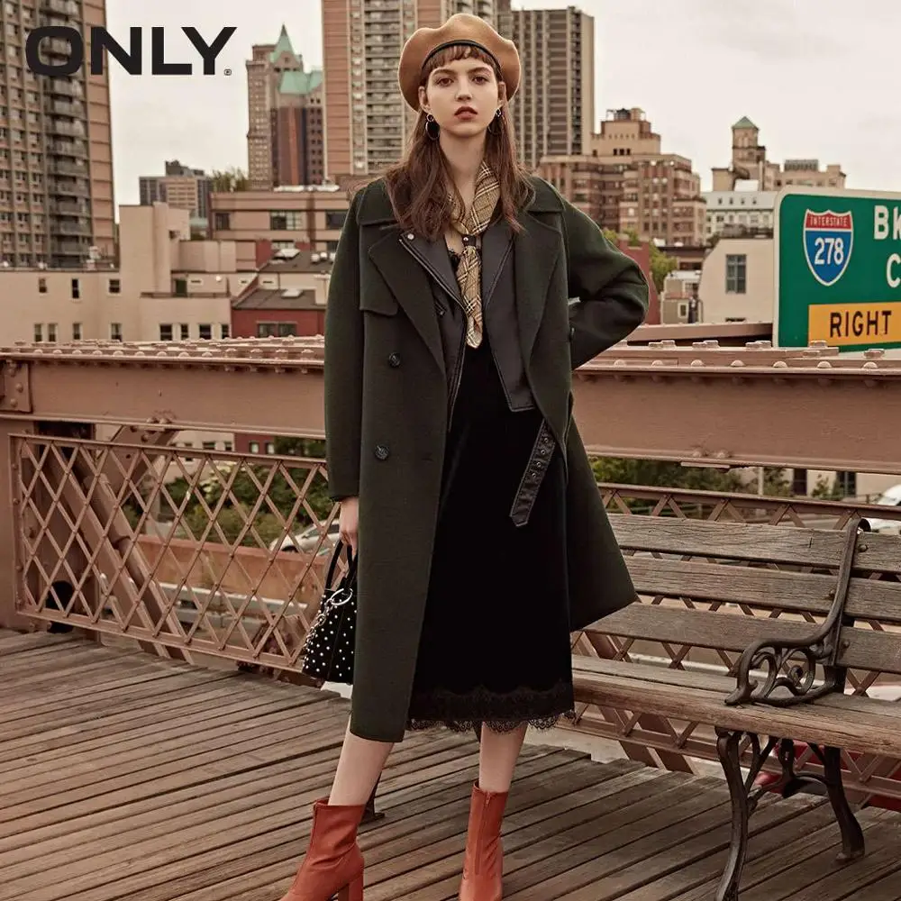 

ONLY womens' winter new wool tie-up simple woolen coat Tie-up belt Textured button|11834S533