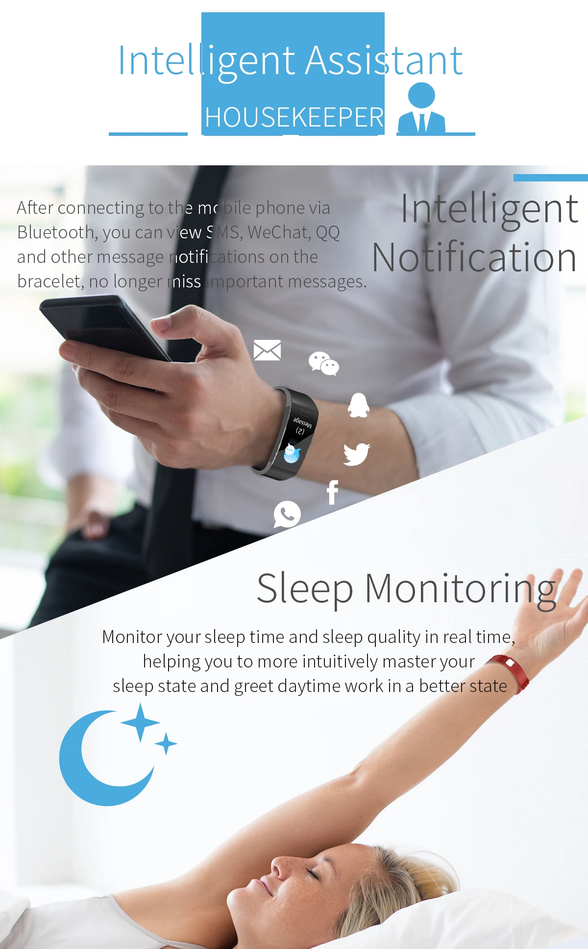 RD11 Color Screen Smart Bracelet Heart Rate Blood Pressure Sleep Monitor Smart Band Bluetooth IP67 Sports Watch for IOS Android