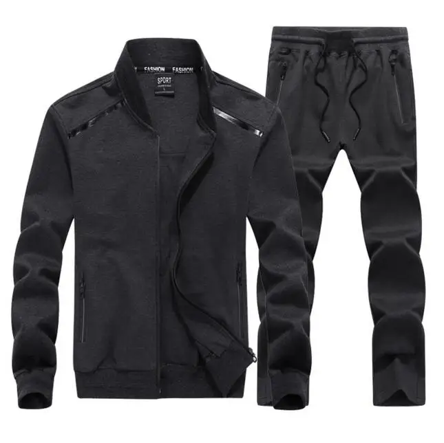 Брендовый мужской спортивный костюм, новинка, модный осенний весенний спортивный Повседневный Спортивный костюм, хлопковый комплект из двух предметов, большой размер 7XL 8XL 9XL одежда - Цвет: Темно-серый