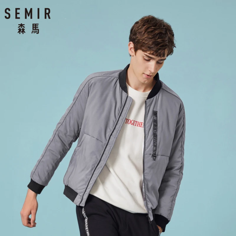 

SEMIR Men Baseball Collar Down Jacket with Tab Outdoor Jacket with Full-Zip with Side Pocket Ribbing at Cuff and Hem for Winter