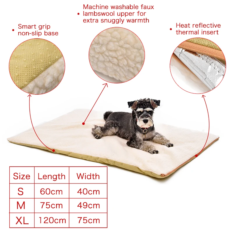 

Pet Heating Bed Product For Animal Beige Warm Large Dog Cushion with Zipper Washable Puppy Mat Pet House 3 Sizes Faux lambswool