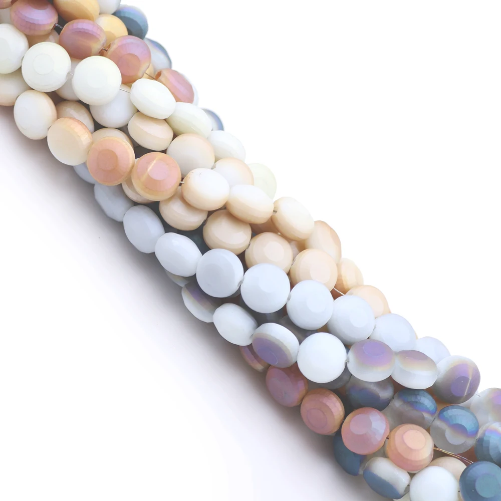 

70pcs/lot Frosted Glass Round Beads Plated 10mm Faceted Crystal Flat Ball DIY Making Charm Bracelet and Jewelry Accessories