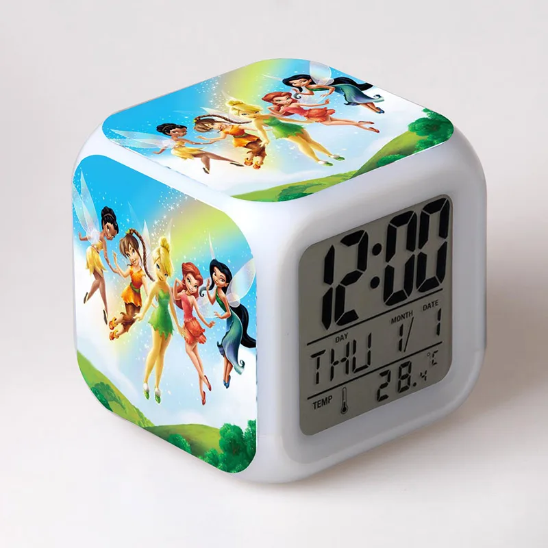 

Pricess Tinkerbell Action Figures Alarm Clock with Colorful Touch Light Tinker Bell Anime Figurines Girls Toys