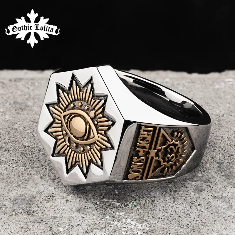 Мужское масонское кольцо The Sun Devil Eyes шестигранное из нержавеющей стали|Кольца| |