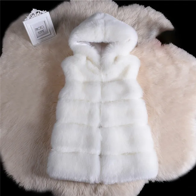 Длинное пальто из искусственного меха, Зимняя женская Повседневная Толстовка, толстая теплая тонкая жилетка без рукавов из лисьего меха, зимняя куртка, верхняя одежда, casaco feminino - Цвет: Белый