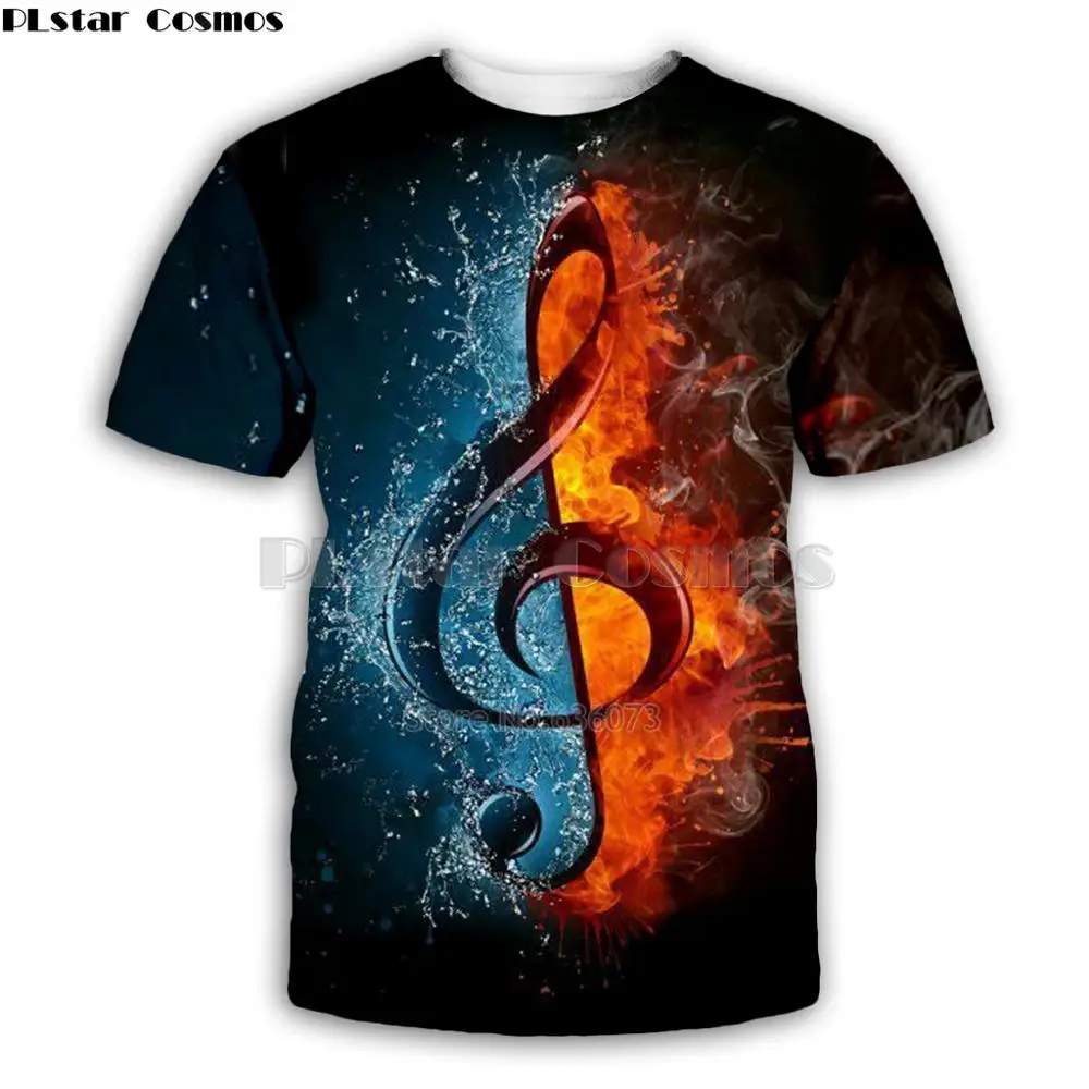 

Ice and Fire Guitar art Musical instrument t shirt man 3D print fashion hip hop tee style Tops casual Tops summer style-3