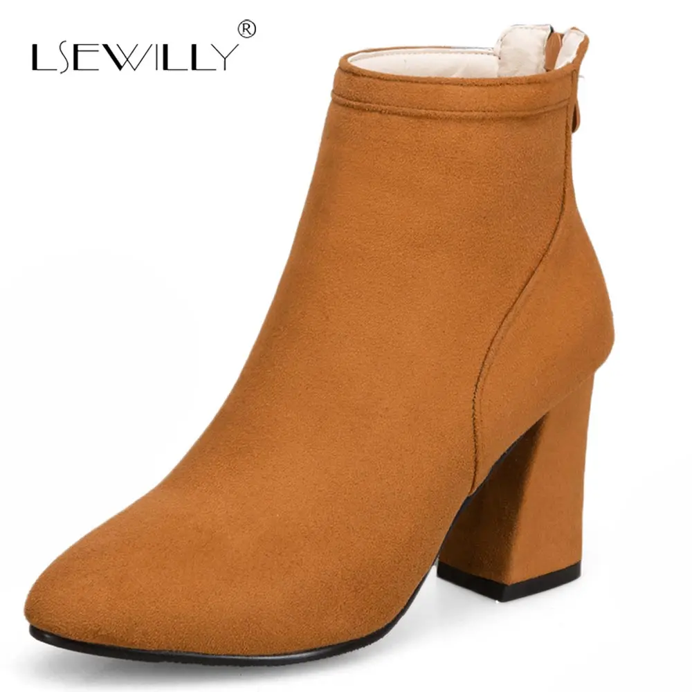 

Lsewilly Fashion Thick High Heels Pointed Toe Women's Shoes Sexy Winter Back Zipper Ankle Boots female Large Sizes 35-50 S631