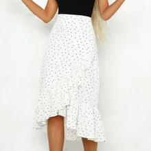 Сексуальная юбка миди, Повседневная модная женская короткая юбка с оборками, юбка с запахом в горошек