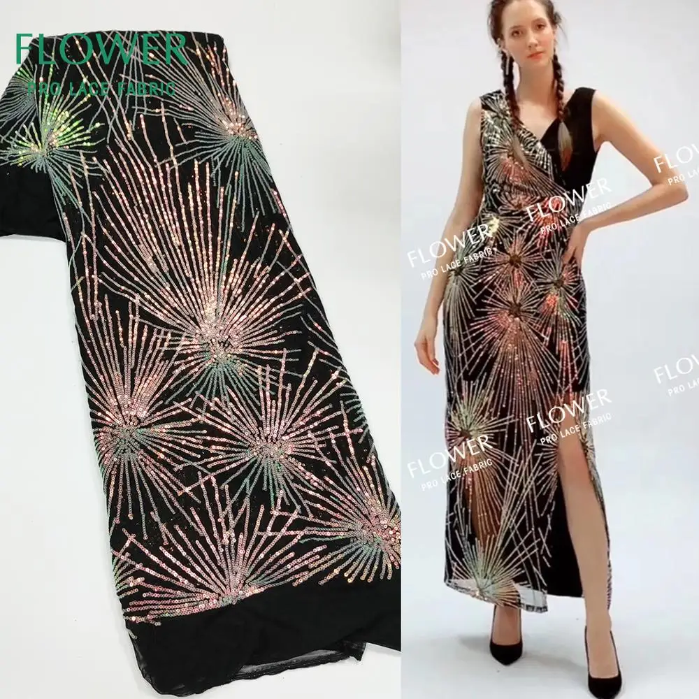 

Fireworks Deisgn Magic Sequined Embroidered Mesh Net Lace Elastic Tulle Net Laces Wedding Prom Dresses Sewing Sequins Material