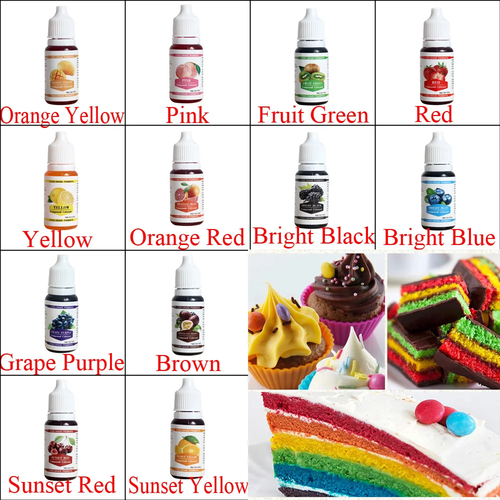 12 colors 10ML Macaron Ice Cream Cake Food Coloring Ingredients Cake Fondant Baking Cake Edible Color Pigment Tools