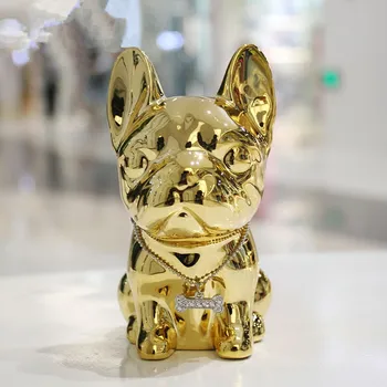 

WARM TOUR Ornaments Family Decorative Pop Art Plating Dog Money Boxes Imitation Dog Piggy Bank Cabinet -C