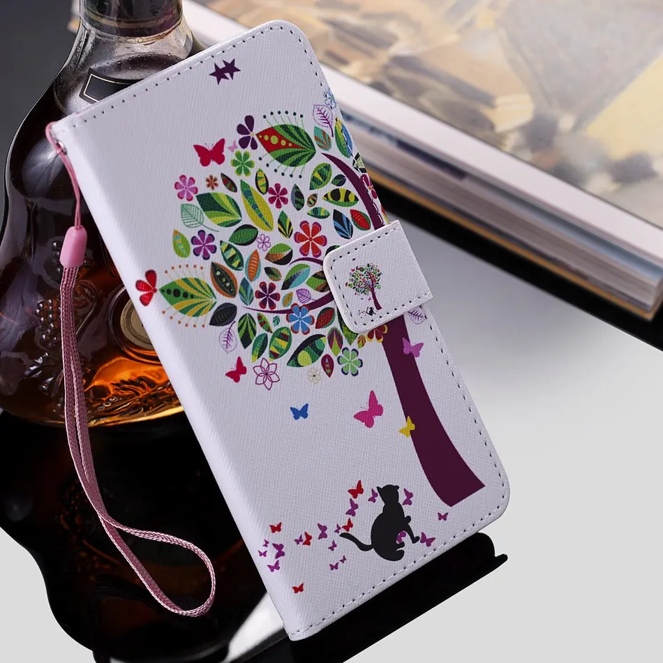 

Colorful Tree Cat Book Case For Sony XA3 XZ1 Compact XZ2 Premium XZ3 XZ4 XZ XR XZS PU Leather Fundas Card Slot Stand Covers E06Z