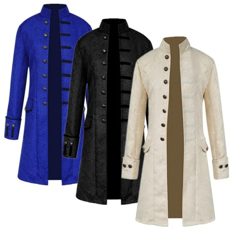 Koop Steampunk Jas Middeleeuwse Kostuum Trenchcoat Mannen Lange Mouwen Gothic Brocade Geklede Jas Vintage Stand Kraag mannen Jas
