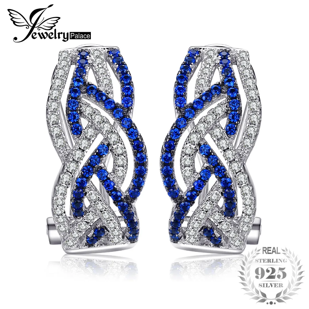 

Jewelrypalace Fashion 0.4ct Created Blue Spinel Pave Hoop Earrings 925 Sterling Silver Fine Jewelry Trendy Earrings For Women